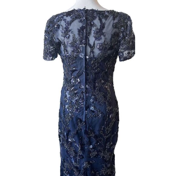 $785 La Femme Dress Beaded Column Gown Navy Blue Sz 4 - Picture 5 of 5